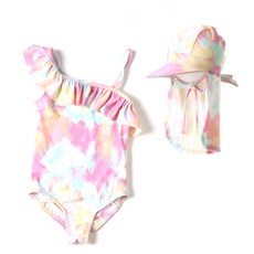 女童款柔和荷葉邊連身裙+帽子套裝