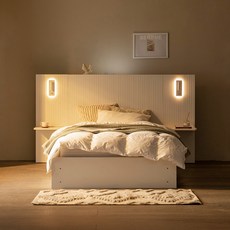장인가구 끌레르 호텔 LED 수납 침대프레임 + 협탁 2p 세트 방문설치, 화이트