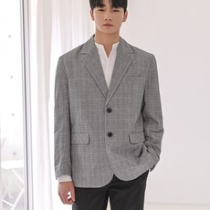 PLAYS 男士涼感透氣亞麻混紡格倫格紋裁縫款雙釦單排扣夾克