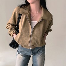 더플로우커머스 여성용 로지 모먼트 크롭 스웨이드 자켓