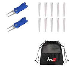 NAYASTYLE 高爾夫果嶺叉修復器 2入 + 塑膠高爾夫長Tee 10入 + 收納袋套組 GFYP-41-4+185-1pU, 混合顏色(果嶺叉修復器, 收納袋), 單一顏色(高爾夫Tee)