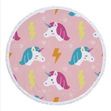 可愛獨角獸卡通圖案印花圓形海灘巾 460g A_RD_1009, B, 1個