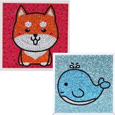 兒童寶石十字繡 珠子 DIY 工具組 附畫框 帆布型 2款, 鯨魚, 柴犬, 1套