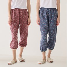 테라우드 여성용 통기성 던플라워 프릴 밴딩 9부 파자마 바지 2종 세트