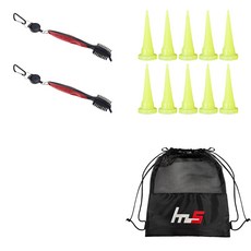NAYASTYLE 高爾夫球桿頭清潔器 2入 + HDPE 高爾夫短球梯 10入 + 收納袋組合 GFYP-10-2+163-3PU, 混合顏色