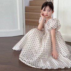 BabyMax 女童蕾雅傘狀泡泡袖短袖洋裝