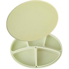 Bluemama Modu-i 兒童吸盤餐盤組 (吸盤餐盤+小分隔盤+大分隔盤+彩色蓋) - 綠豆色, 1組, 吸盤+小分享盤+大分享盤+吸盤彩蓋, 綠豆