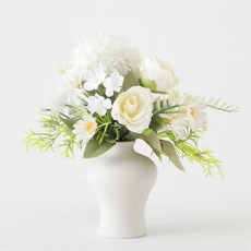 주앤지 조화 납골당 장식 미니 도자기 화병 퐁퐁국화 세트 17 x 27 cm, 화이트, 1개