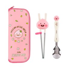 LiLFANT Little Kakao Friends學習餐具組 LI6235, Apeach款, 湯匙+學習筷+餐具袋