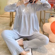 Damon 孕婦V領蝴蝶結蕾絲睡衣上下套裝 ana313