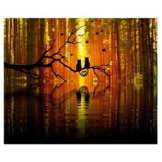 KMELLIE 一體成型畫布框 3D 方形鑽石畫 DIY 套組 50 x 40 cm, 森林之愛, 1套