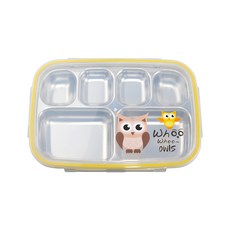 貓頭鷹印花6格不鏽鋼餐盤便當盒, 混色, 單品