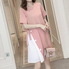 묘먀미 언발 절개버튼 일자라인 반팔 미니 원피스 MMM408 빅사이즈 포함