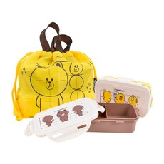 LILFANT 雙格Brown&Friends圖案輕量便當盒 2入+便當袋, 混色, 1組