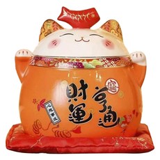 摩達客 春節開運 招財貓密封罐糖果盒擺飾 附坐墊, 橘色