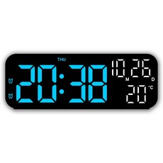 Couselect 簡約數碼LED電子鐘/多功能桌鐘/大螢幕鬧鐘 聲控開關/倒數計時 9吋, 黑色