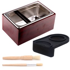 coving 木質不鏽鋼咖啡敲渣盒 + 2種咖啡刷 + 角落填壓墊 咖啡機清潔組 A, 混合顏色, 1套