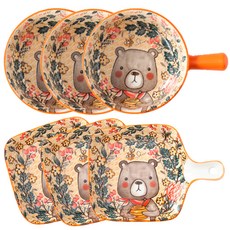 Willive 動物角色陶瓷單柄盤 2種組, 橘色(方形)+橘色(圓形), 3組