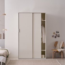 웰퍼니쳐 트로이 슬라이딩 옷장 1200 옷장형 방문설치, 크림 아이보리
