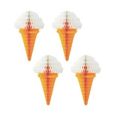 마켓감성 아이스크림 벌집 꽃 종이 장식 4p, 화이트