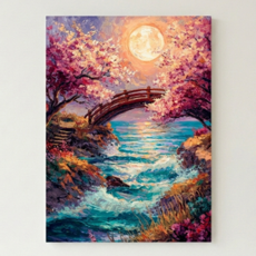Wezen 帆布型 畫框型 鑽石畫 DIY 套組 40 × 50cm, 櫻花盛開的月夜, 1套