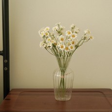 플라우스302 조화 데이지 들꽃 + 유리 화병 세트, 화이트, 1개