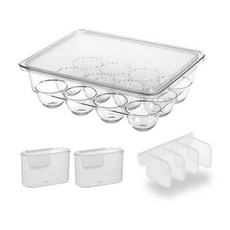 輕快風格分隔蛋收納盒12托盤+輔助收納+隔板套組, 混色