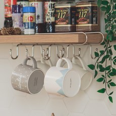 不鏽鋼吊掛層板馬克杯架, 1個, 金屬銀