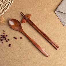 옻칠 나무 수저 세트, 다크우드, 1세트, 숟가락 + 젓가락