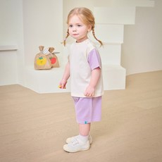 mollimelli 孩童款四格拍貼拼色短袖居家服套裝
