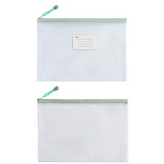 Moongom 商店 簡約透明防水拉鍊標籤文件多用途收納袋, 綠色, 2個