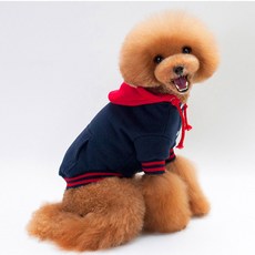 MING Z 강아지 고양이 단추 후드 기모 자켓, 네이비, 1개