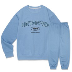 UNTAPPED 男士大尺碼霓虹雙線大logo大學T + 束口褲套組