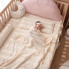 vivienda 嬰幼兒用純棉4層紗布毯, 珊瑚色蝴蝶結