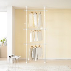 이지온 튼튼한 고정식 시스템 드레스룸 원룸 3단 행거 EWS203C1, 화이트