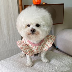 bydamsoomi 狗狗 Veneta 菱格紋鋪棉荷葉邊背心, 米白色