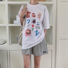 린다샵 여성용 메로니 Y2K 프린팅 심플 박스티 cpt14817k43