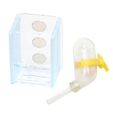 보라펫 아크릴 진공 급수기 거치대 + 진공급수기, 하늘(급수기 거치대), 랜덤발송(진공급수기 플라스틱 고리), 1개