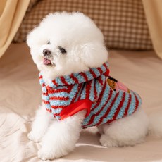 Artipet 寵物條紋毛絨球球連帽牽引衫, 藍色