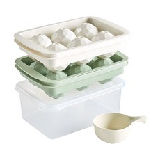EASY&FREE Objet 水晶冰球6格模具 2入 + 儲冰盒 + 圓形冰勺 B套組, 自然白, 自然綠(冰球), 1套