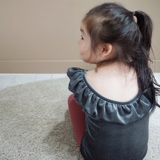 An An Marco女童款天鵝絨荷葉邊緊身連身衣