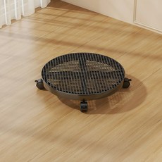 마샤투 철제 이동식 바퀴 화분 받침대 원형, 블랙, 1개