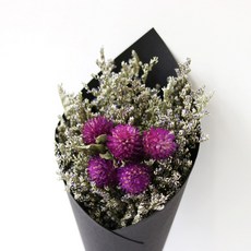 로맨틱노벰버 드라이플라워 프리저브드 미니 꽃다발 블랙, 천일홍 퍼플&미스티