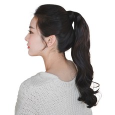 가발나라 여성용 묶음형 포니테일 부분가발 리버스 웨이브2 45cm, 다크블랙, 1개