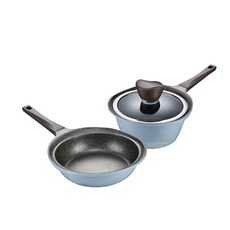 PNPOONGNYUN 布里起司迷你套裝, 16cm煎鍋+16cm鍋+玻璃蓋, 1套, 藍色