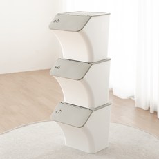 BeSoom 3層模組分類回收箱+專用塑膠袋 50入組, 白色+灰色(另配收藏箱）