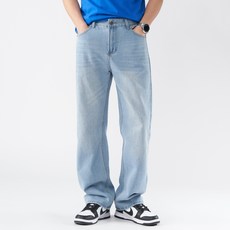언탭트 남성용 빅사이즈 세미 와이드핏 워싱 데님팬츠 청바지