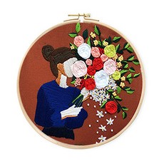 코쿼드 DIY 초보자용 십자수 프랑스자수 패키지 세트 20cm, 1세트, 여인의행복