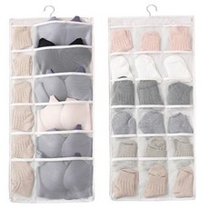 Market A 壁掛式多用途內衣雙面收納掛袋 2入, 白色 6格