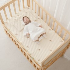 아이레빗 유아용 100수 순면 곰자수 줄누빔 양면 침대 패드, 아이보리, 1개
